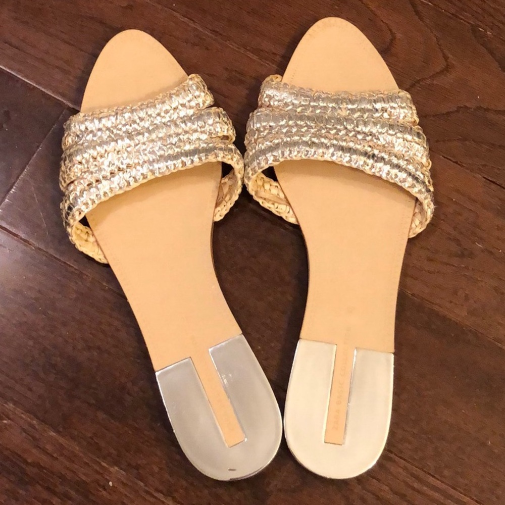 ZARA Silver Fabric woven slide sandals